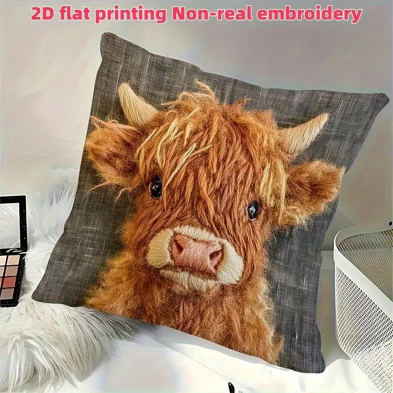 2D Плоская печать Ультрамягкий короткий плюш Милая декоративная наволочка с горной коровой, Невышитая, Полиэстер Односторонняя печать, Застежка-молния