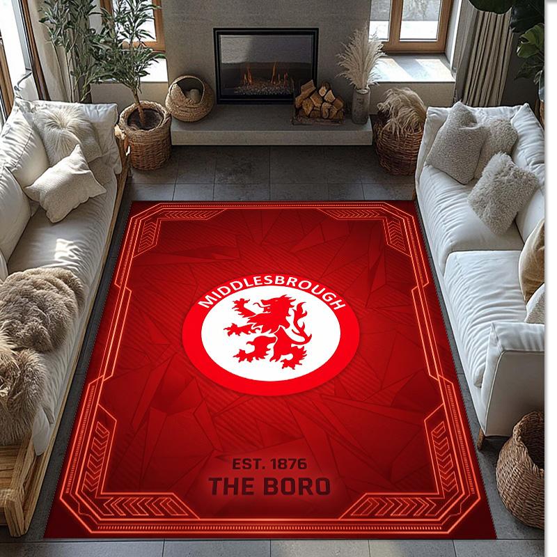 Middlesbrough FC Soccer Football Pattern Soft Area Rug Non Slip Indoor Floor Carpet Sports Decor Mat for Bedroom
