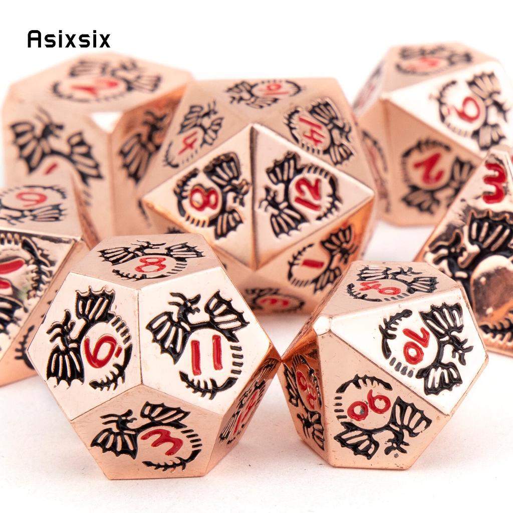 7 шт., металлические кубики с медным драконом, набор твердых металлических многогранных кубиков, подходящий для ролевой игры, настольной игры, карточной игры