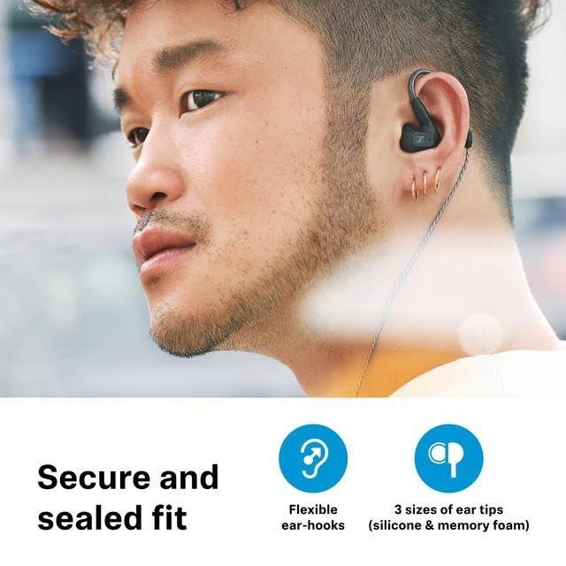 Внутриканальные аудиофильские наушники Sennheiser IE 200 с излучателями TrueResponse, нейтральным звучанием, регулируемым басом, съемным плетеным кабелем, Черный