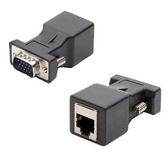 2Pcs 15 Pin VGA Male To RJ45 Female Ethernet Adapter Connector LAN Extender