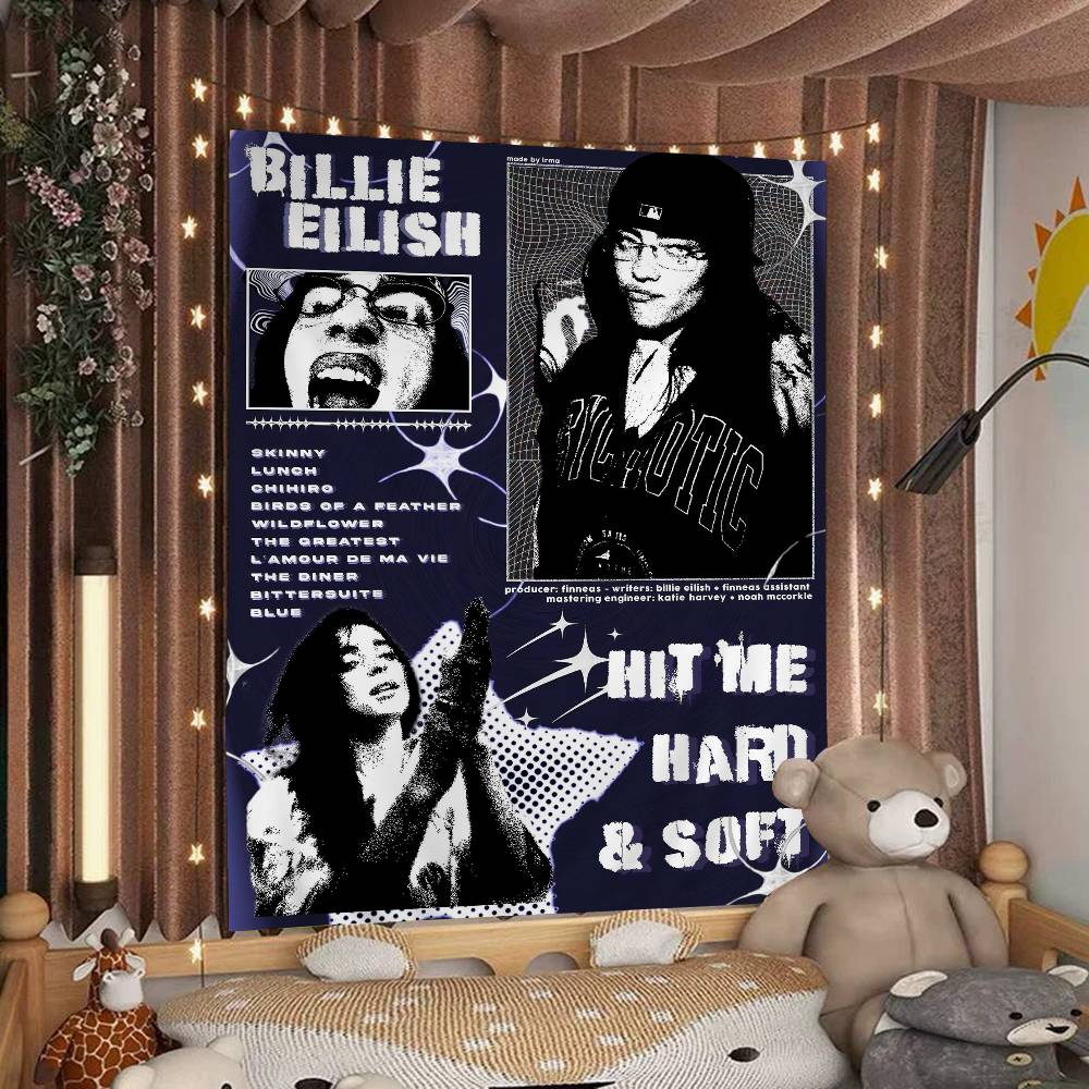 Hot Singer BBillie EEilish Printed Large Wall Tapestry Hanging Tarot Hippie Wall Rugs Dorm Art Home Decor