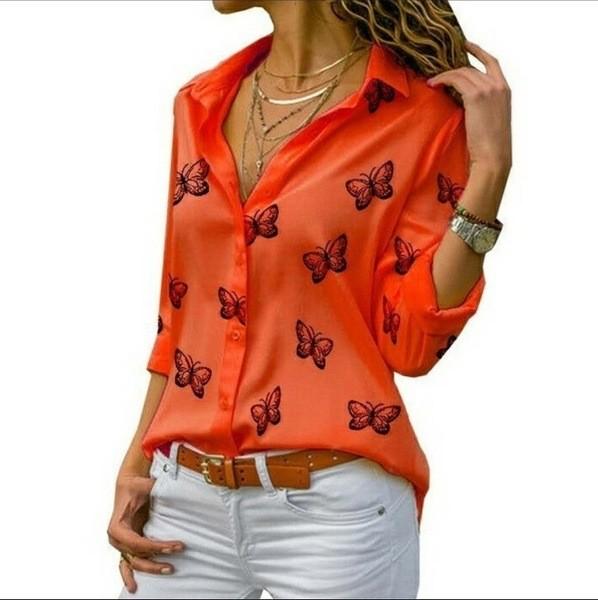 Cotton Butterfly Print Shirt With Spliced Design For Office Wear