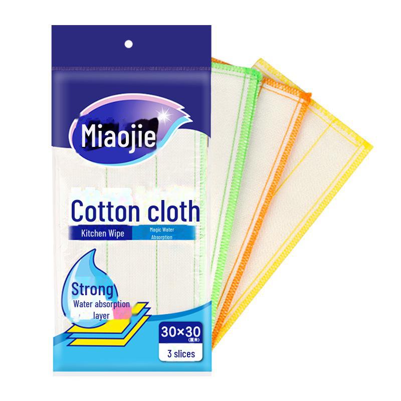 Мягкие впитывающие тряпки Miaojie Cotton – 3 шт. в упаковке для кухни и мытья посуды