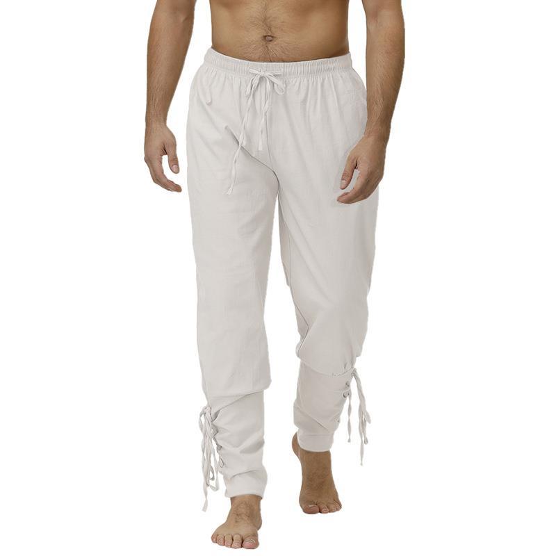 Men's Solid Color Casual Haren Pants Medieval Gig Drawstring Trousers