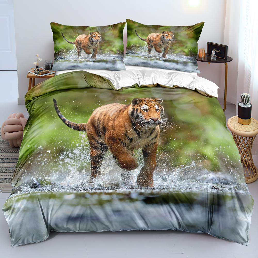 3D Тигр Пододеяльник Мягкий Чехол для Одеяла Набор Постельного Белья с Животными Тигровый Узор Чехол для Одеяла для Декора Спальни 2/3 шт. Размер Кинг/Квин
