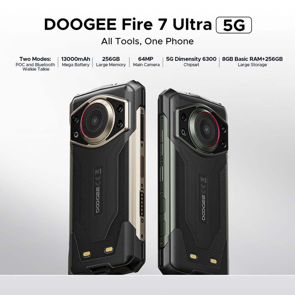DOOGEE Fire 7 Ultra 5G Rugged Phone 32GB+256GB Dimensity 6300 13000mAh 125dB Speaker PoC & Bluetooth Walkie Talkie 64MP Camera