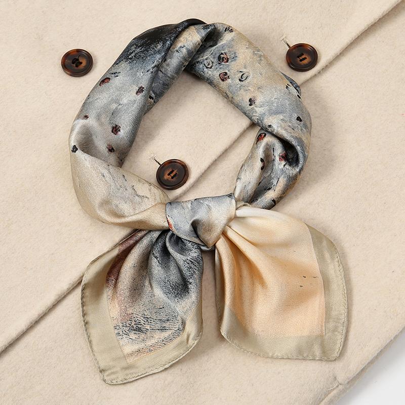 Luxury Women Silk Square Scarf Shawl Fashion Xiaoxiangfeng Print Design Satin Hijab Wraps Neckerchief Female Hair Bands 70*70CM
