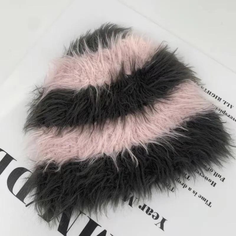 Дизайнерские женские шапки из искусственной норки в стиле Майяра, модные осенне-зимние теплые вязаные шапки в полоску, подходящие по цвету