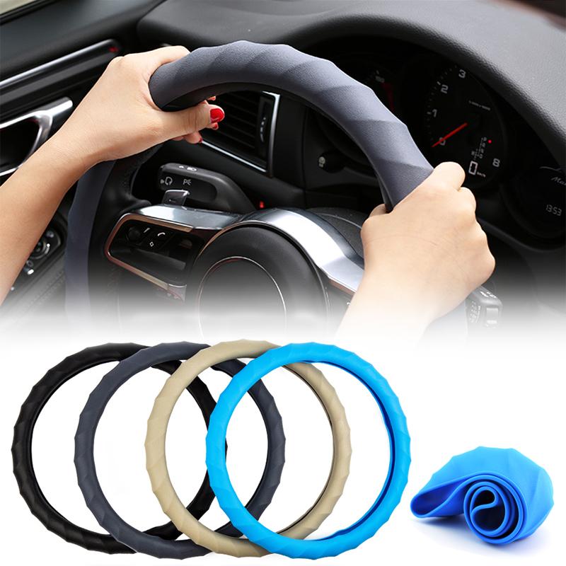 Автомобильный многоцветный универсальный кожаный мягкий силиконовый чехол на руль, авто силиконовая перчатка на руль, мягкий чехол для автомобиля