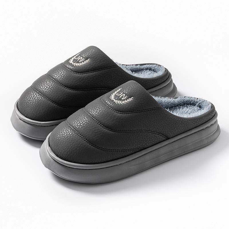 Очень большой размер хлопковые тапочки домашние осень и зима водонепроницаемые хлопковые туфли теплые плюшевые тапочки имитация ПУ кожи хлопковый моп