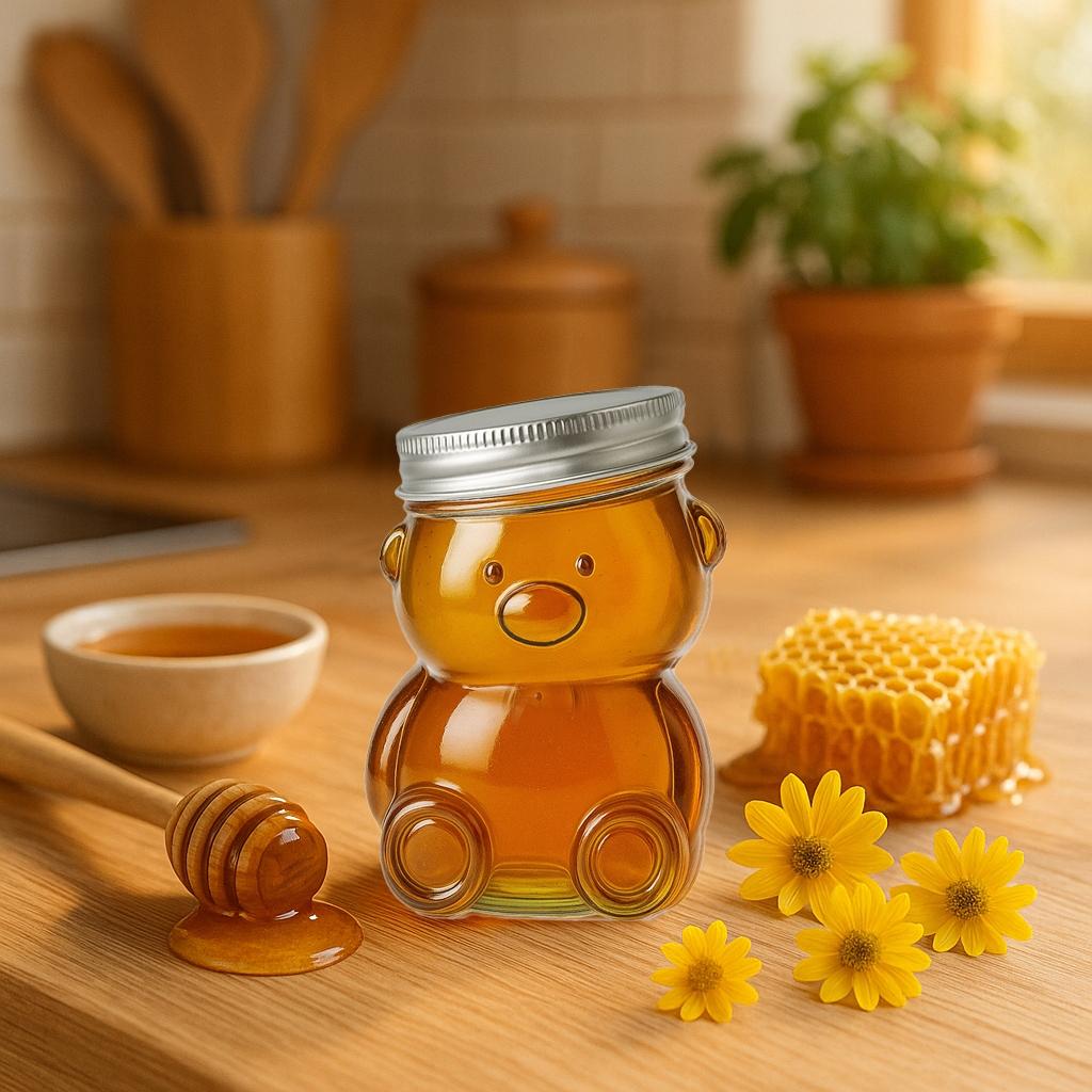 Glass jar TEDDY BEAR 80ml with a lid for preserves, spices, honey, decoration