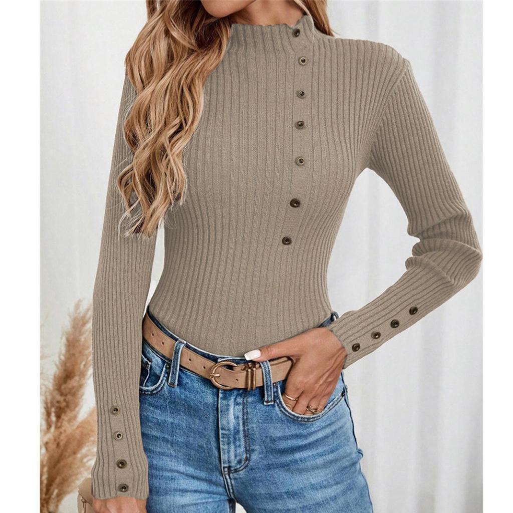 Женский повседневный однотонный тонкий вязаный свитер на пуговицах с длинными рукавами, базовый свитер