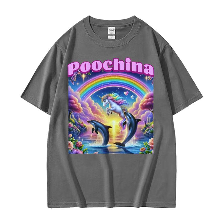 Poochina Brain Rot Ironic Funny Meme Tee Shirt for Men Harajuku Hip Hop Streetwear Tshirt Unisex Oversized 100 Cotton T Shirt