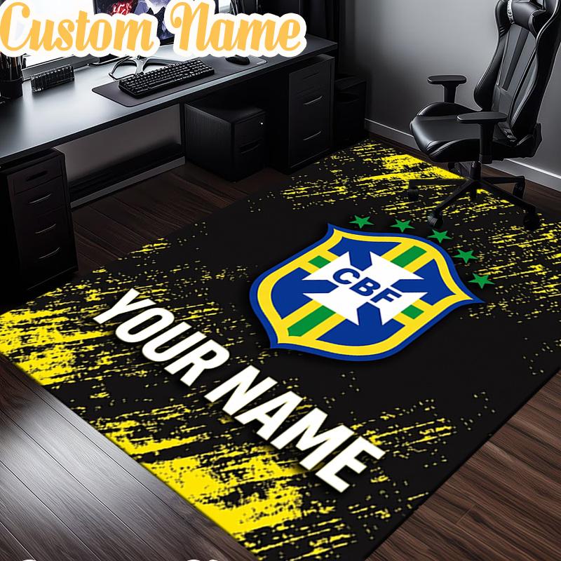Custom Name Brazilian Football Emblem  Rug, Office Rug, Chair Rug, Carpet for Living Rooms, Doormat Game Rug Home Decor Christmas Gifts