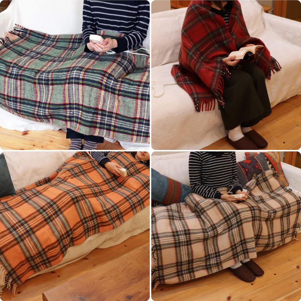 Lifejoy Electric Throw Made In Japan Green Plaid Pattern 160cm X 82cm Electric Blanket Washable Blanket Large Fluffy Warm JPN161GC