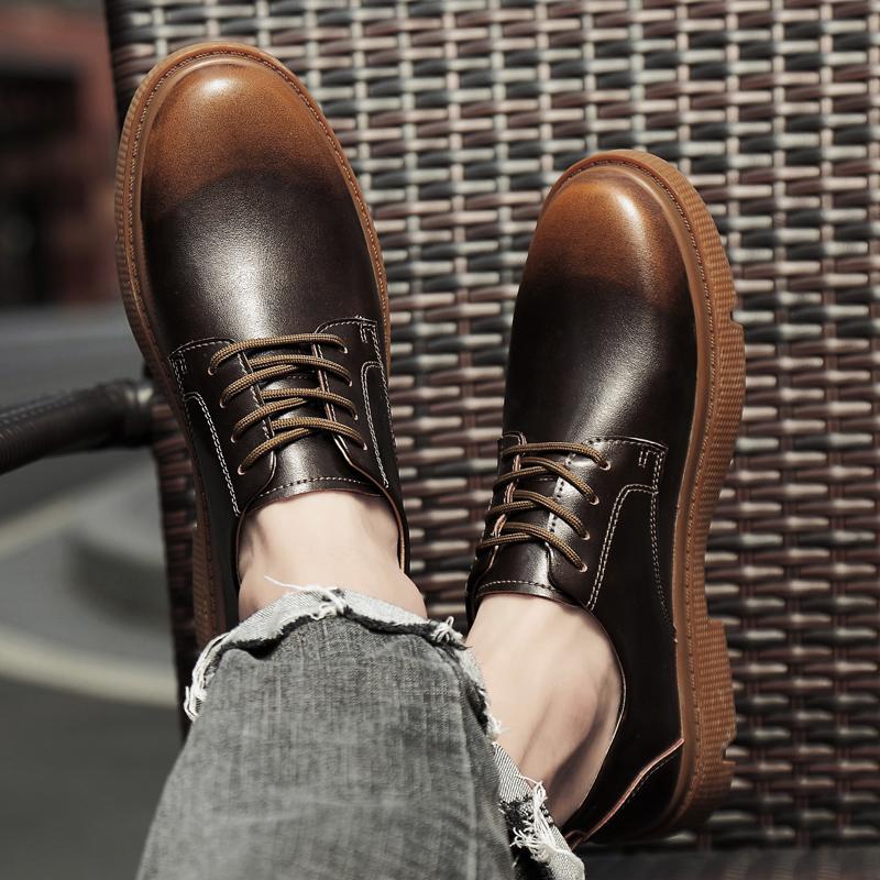 FashionNew High Quality Genuine Leather Men Shoes Spring Autumn Man Casual Handmade Tooling Mens Outdoor Shoes Male Lace-Up Basic Shoes