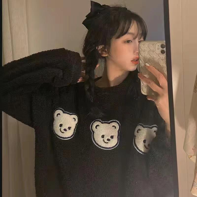 Fashion Long Sleeved Pajama Set, Comfortable Flannel Coral Velvet Pajamas, Korean Version Cute Home Women's Clothing Set