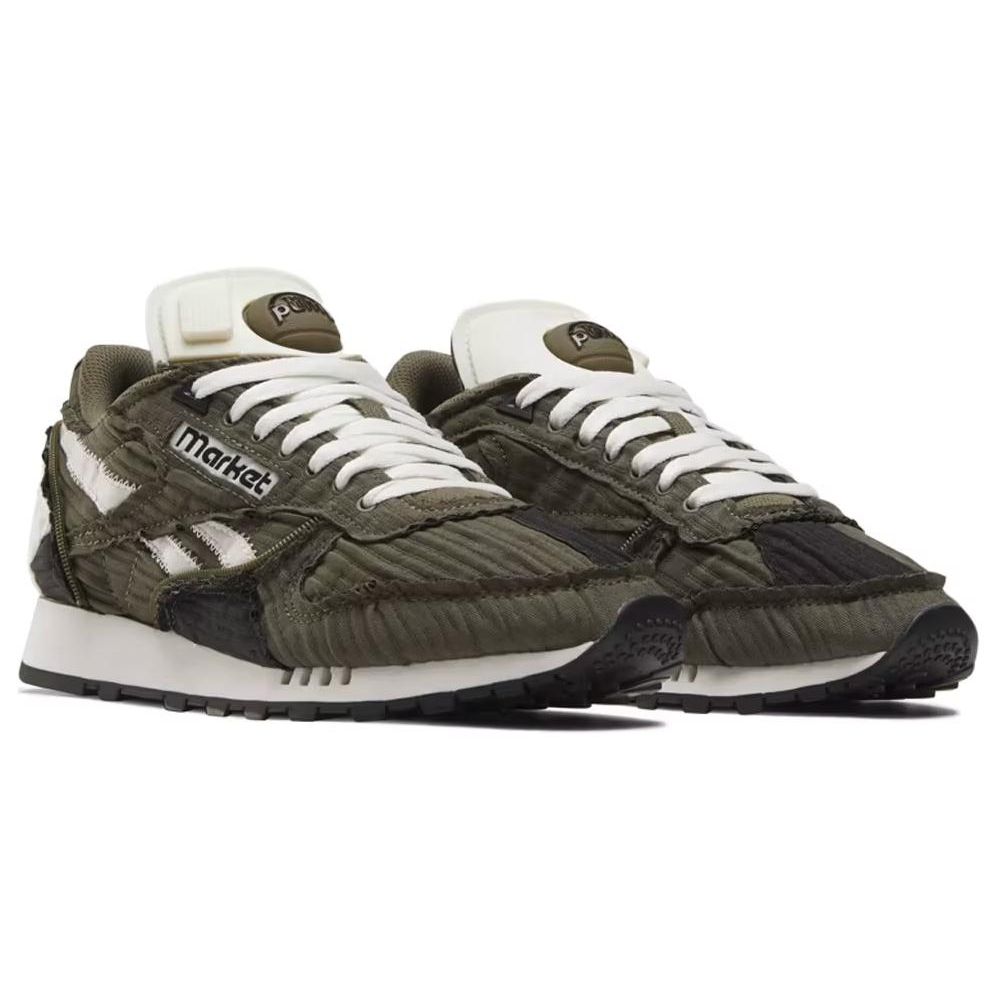 Market x Reebok Classic Leather Pump Армейский зеленый Унисекс Кроссовки Основной черный Мел 100069830