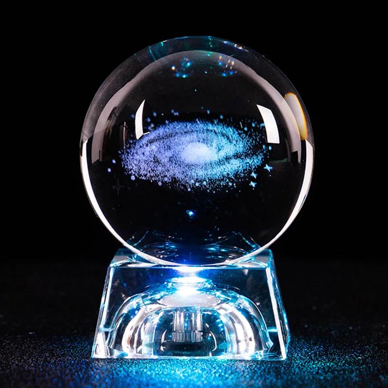 6CM Colored Light Crystal Ball 3D Miniature Planets Model Sphere Glass Globe Ornament Home Decor Gift