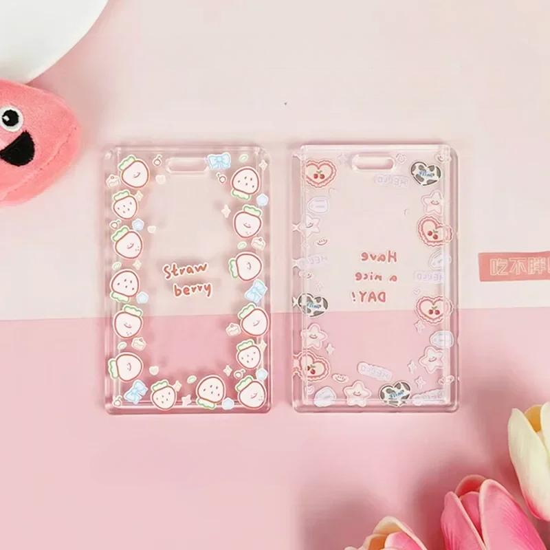 Ins Симпатичный прозрачный чехол для карты на шнурке, чехол для студенческой автобусной карты, чехол для мультяшной рабочей карты, держатель для кредитной карты с пружинным шнуром