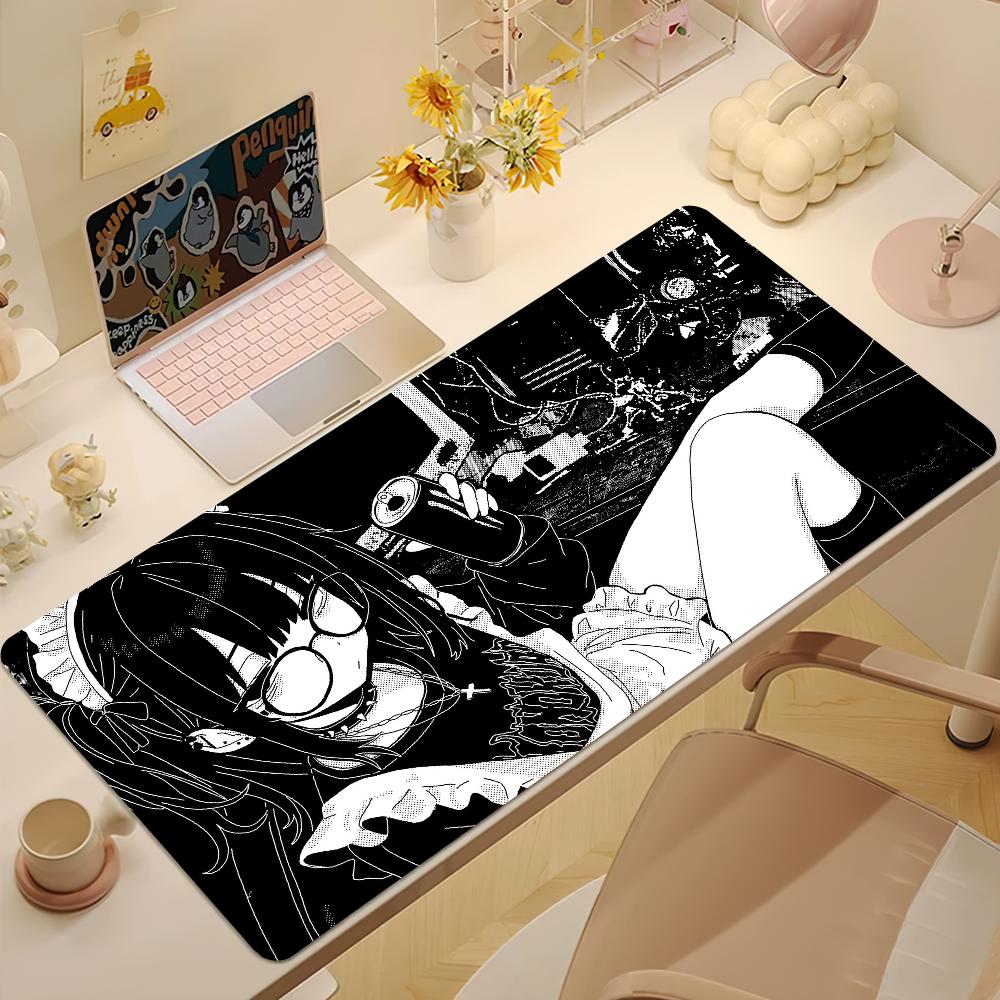 Y2k Anime Pixel Girl Black White Mouse Pad Nonslip Thickened Mousepad Student Cushion Large Writing Gaming Lockedge Office