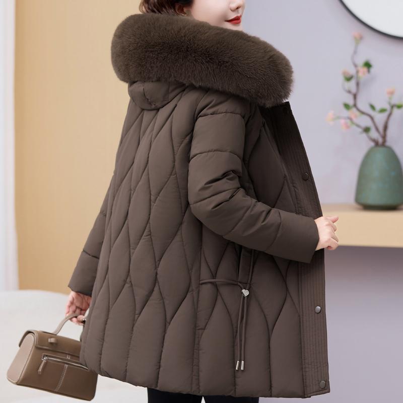 Winter Jackets Middle Age Woman Plus Size Outerwears Hooded Faux Fur Collar Thick Warm Casual Winter Coat Female Parkas