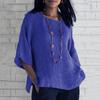 Women Tops Round Neck 45720 Sleeve Loose Fit Tee Shirt Solid Color Thin