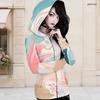 Women Plus Size Long Sleeve Front Zip Hoodie Abstract Printed Blue Green Pink Casual Top