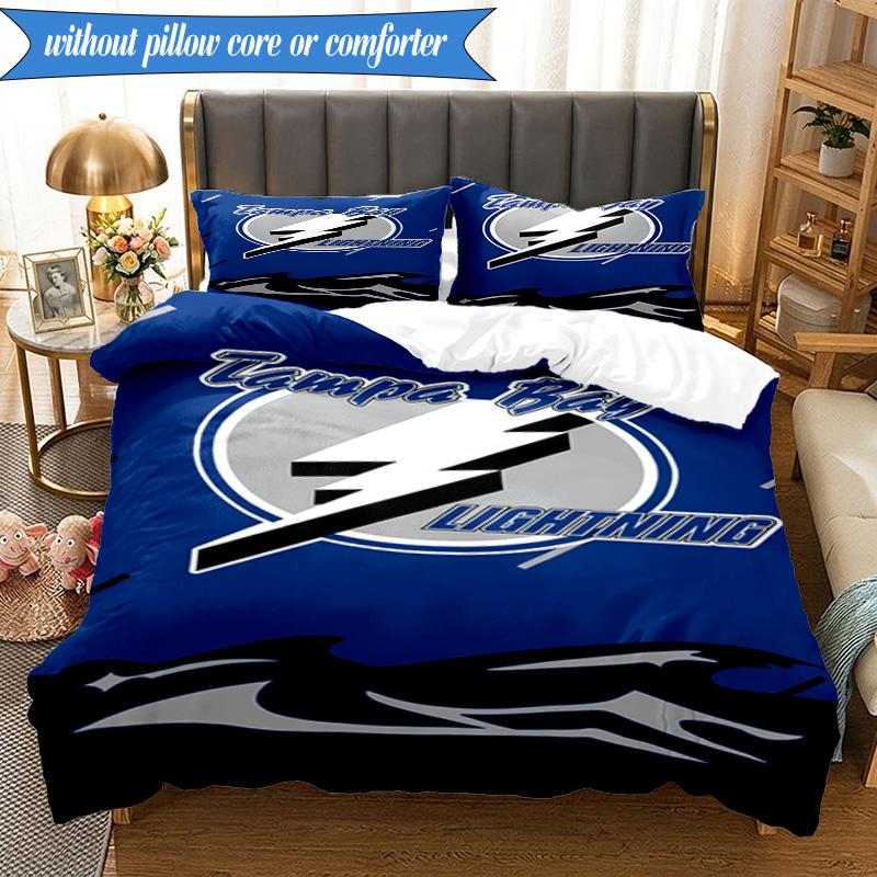 3PCS Bay Lightning Hockey Bedding Set,Including 1pc Duvet Cover And 2pcs Pillowcases Perfect for Bedroom, Dormitory, Fan Christmas gift