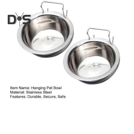2Pcs Kennel Dog Bowls Stainless Steel Dog Crate Water Bowl Dog Feeder Food Holder Puppy Cage Hanging Feeding Bowls Secure Kennel Accessories