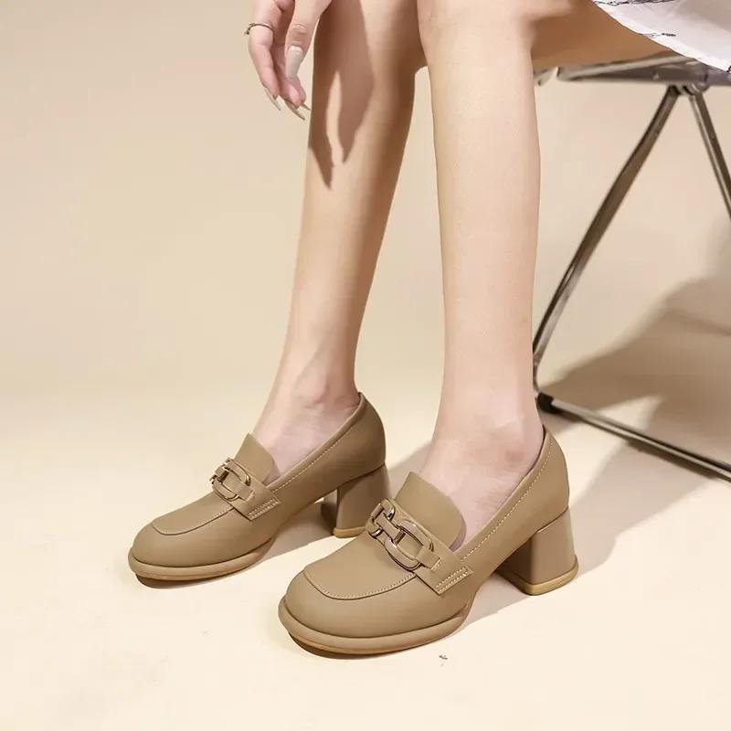 Retro Janes Pumps for Womens British Style Round Toe Sofl Leather Slip-On Shallow Shoes Zapatos De Mujer