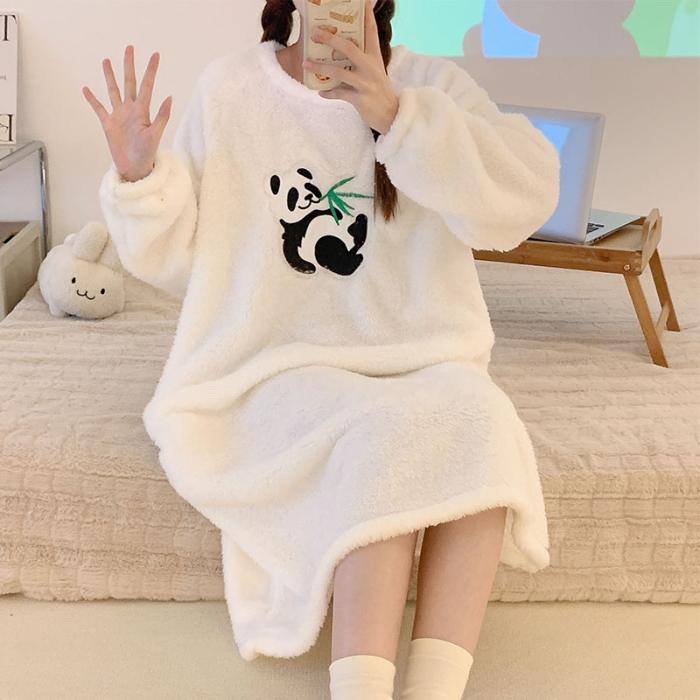 2024 Осень Зима Мультяшный принт Ночные рубашки и пижамы для молодых девушек Теплая фланелевая ночная рубашка с длинным рукавом Женская одежда для сна Рубашка Домашняя одежда Clohtes