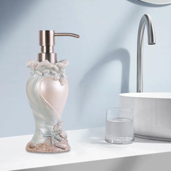 Диспенсер для мыла Yousheng Seashore Theme с защитой от протечек, декор в виде ракушки морской звезды, насос для дезинфицирующего средства для рук, аксессуар для ванной комнаты в прибрежном стиле