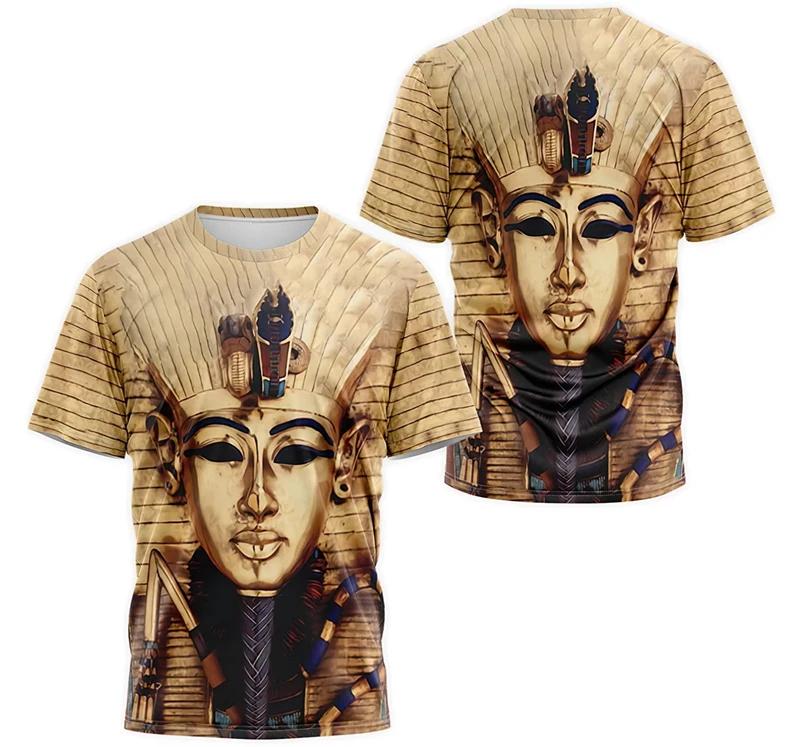 Ancient Egyptian Pharaoh Golden Mask 3D All Over Print Short Sleeve T-Shirt Casual Top