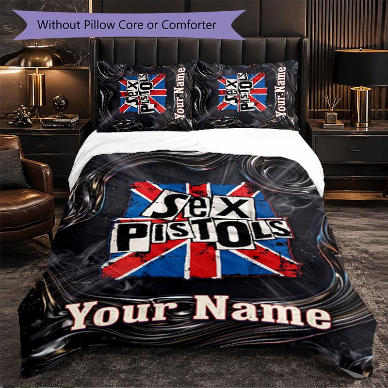 Sex Pistols Customized Name Text Bedding Set, 1 Duvet Cover & 2 Pillowcases Personalized Bedroom Gift
