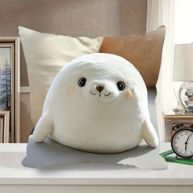 Vikama White Spotted Seal Plush Pillowcase - Cute And Fluffy Design For Living Room Bedroom Or Sofa Decor