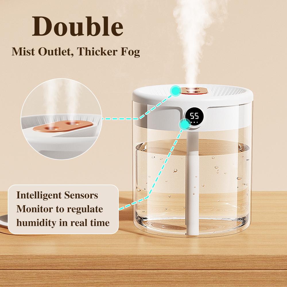 1 Pcs Air Humidifier 2L Large Capacity Double Nozzle, with LCD Humidity Display Fragrant Essential Oil Diffuser HMM CDN
