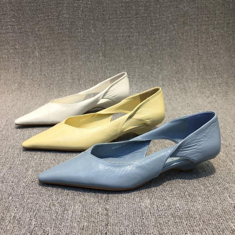 Women's Shoes 2025 Spring and Autumn New Oil Wax Leather Fashion Hollow Cat Heel Shoes Women's Pointed Comfortable Low Heel Single Shoes