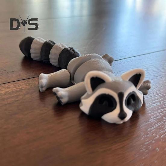 3D-печатный енот, гибкая шарнирная игрушка-енот, мини-енот в мусорном баке для коллекционеров животных, подарок детям