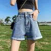 Classic and Minimalist Fashion Versatile Super High Waist Female Summer Loose A-line Wide Leg Thin Rolled Denim Shorts Individuality and Trendiness