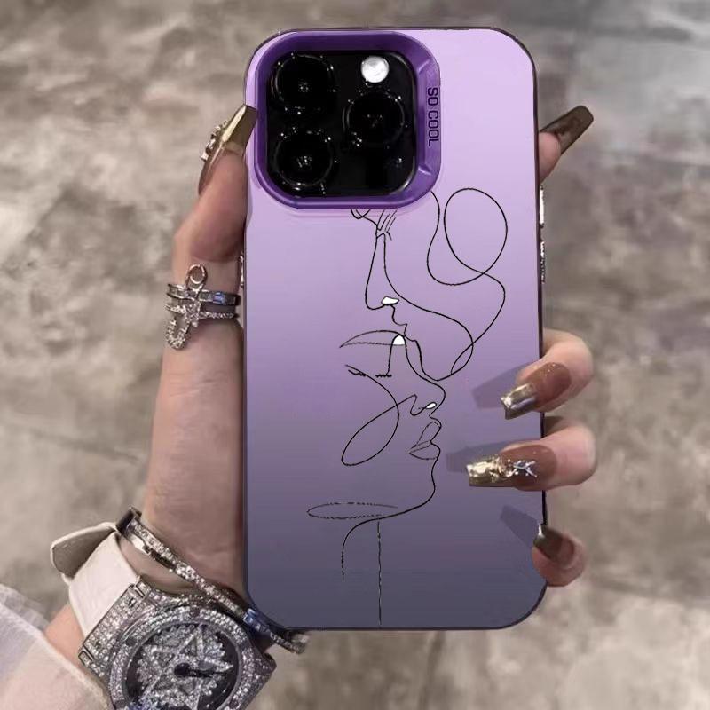 Чехол для телефона с линейным рисунком пары для iPhone 17 Чехлы iPhone 16 15 14 Pro Max 13 12 11 XS X XR 7 8 Plus 16E 17 Air Жесткая задняя крышка