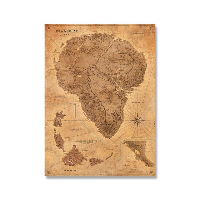 Парк Юрского периода карта плакат фэнтези сепия ретро дизайн динозавр затерянный мир настенная живопись маслом печать изображения