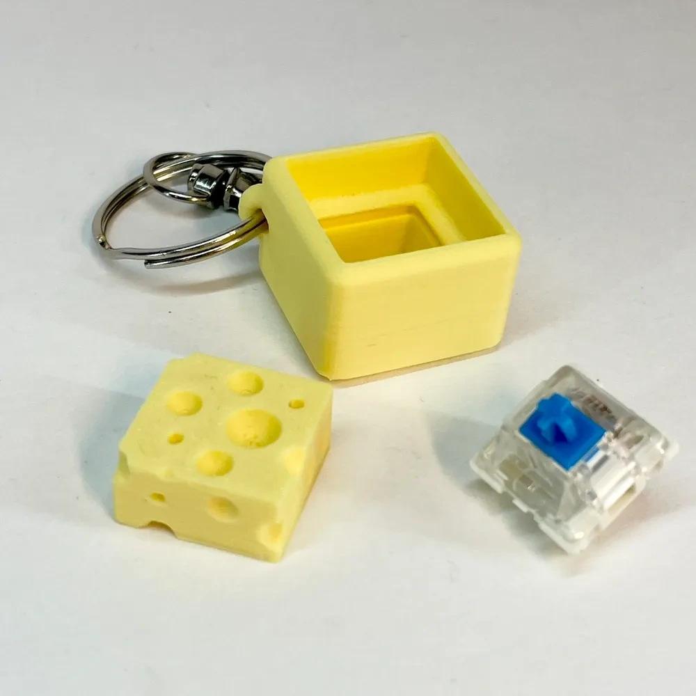Имитация блока сыра Fidget Clicker Брелок Креативная игрушка-кнопка для снятия стресса Милое украшение для подвешивания на рюкзак/сумку