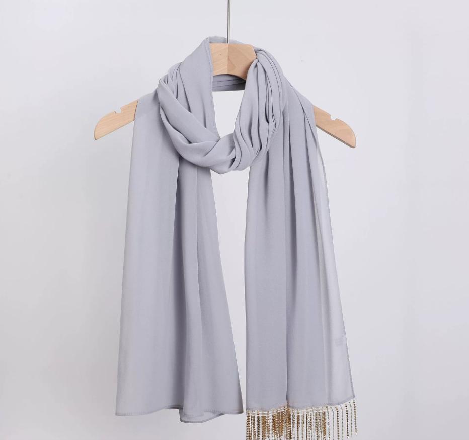 Fashion Muslim Chiffon Hijabs With Chains Diamonds Glitter Shimmer Long Shawls Headscarf Wraps Islamic Headband Turban Scarves