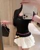 European Style Pink Ruffle Hem Knit Short Sleeve Casual Fashion Top