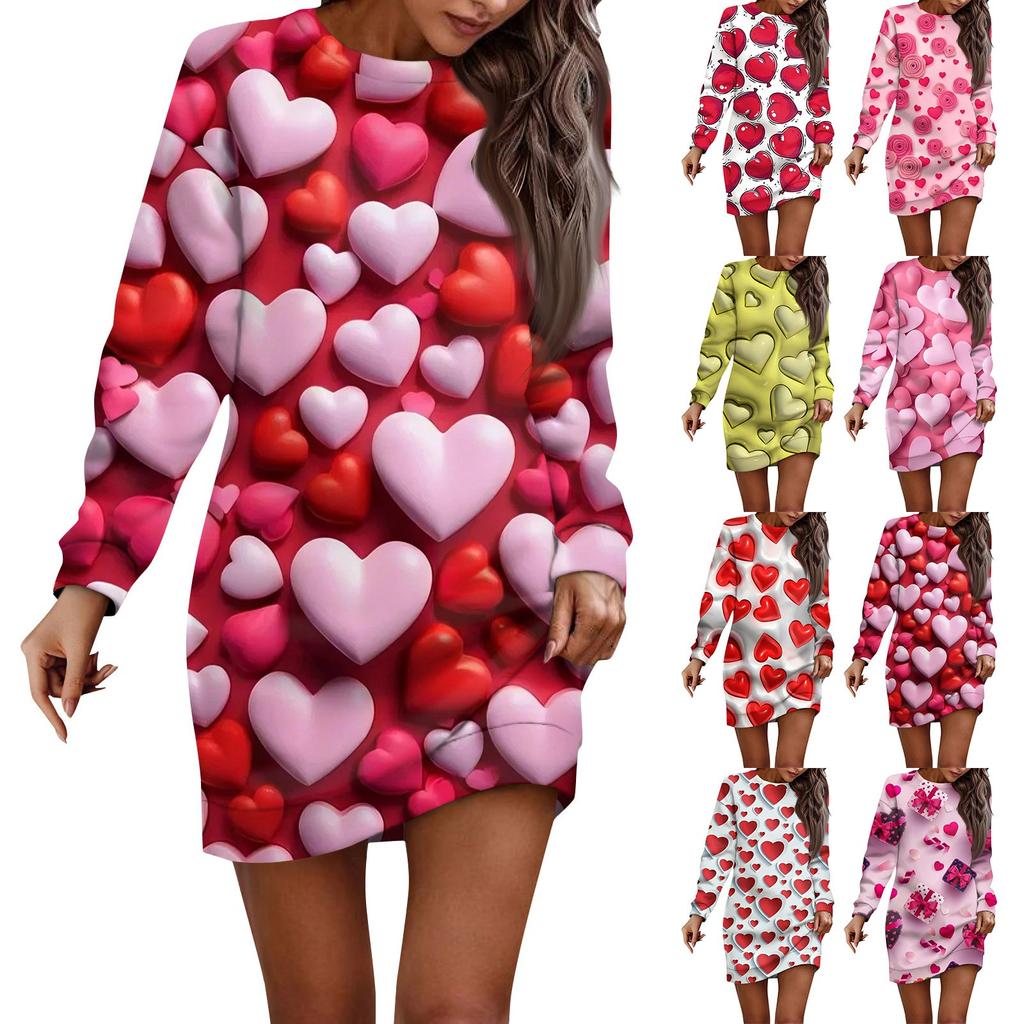 Женское повседневное платье с круглым вырезом и длинными рукавами на День святого Валентина для пар