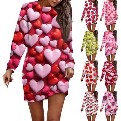 Женское повседневное платье с круглым вырезом и длинными рукавами на День святого Валентина для пар
