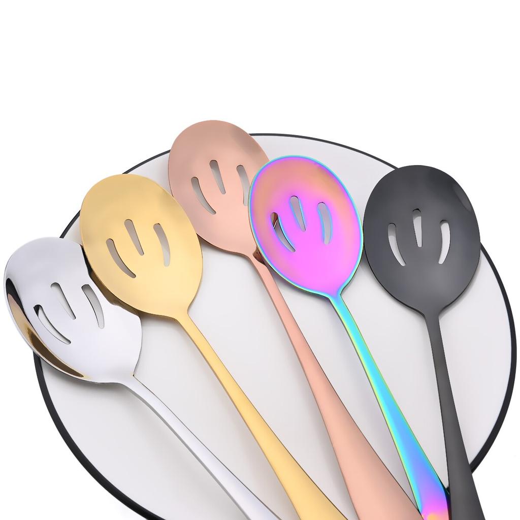 1Pc Serving Spoon Set Stainless Steel Hot Pot Spoon Colander for Dinner Household Public Dinnerware Slotted Spoon Kitchen Tableware