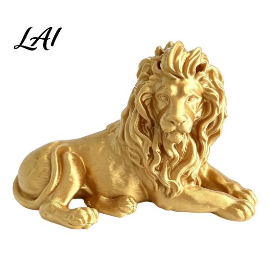 Animal Figurine for Bar Golden Lying Lion Resin Figurine 3D Printed Recumbent Statue Luxury Home Decor Accents Sculpture Office Desk Bookshelf Wine
